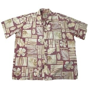 VTG Cooke Street Honolulu Mens XL Hawaiian Shirt Burgundy Floral 100%‎ Cotton